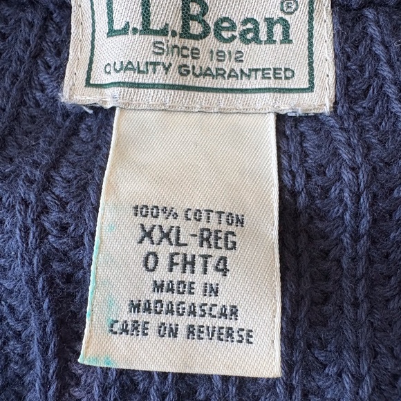 L L Bean Men XXL Navy Blue Ribbed Zip Up Front Cardigan Cotton Fisherman Sweater - Picture 2 of 9